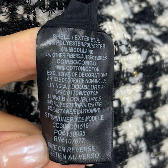 Alice + Olivia | Velia Tweed Mini Dress Black & Off White Crystal Pearl Collar 4 - Picture 16 of 16